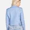 Ashlive Women Light Blue Leather Biker Jacket - Image 2