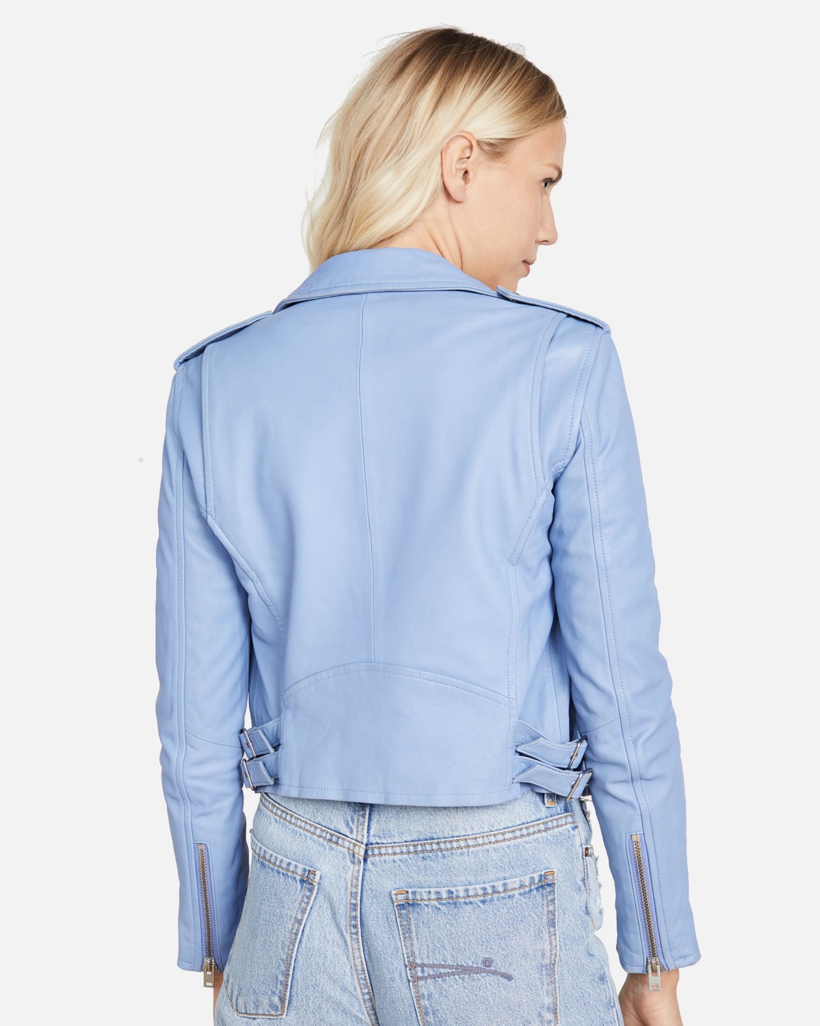 Alternative view of Ashlive Women Light Blue Leather Biker Jacket