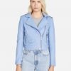Ashlive Women Light Blue Leather Biker Jacket - Image 5