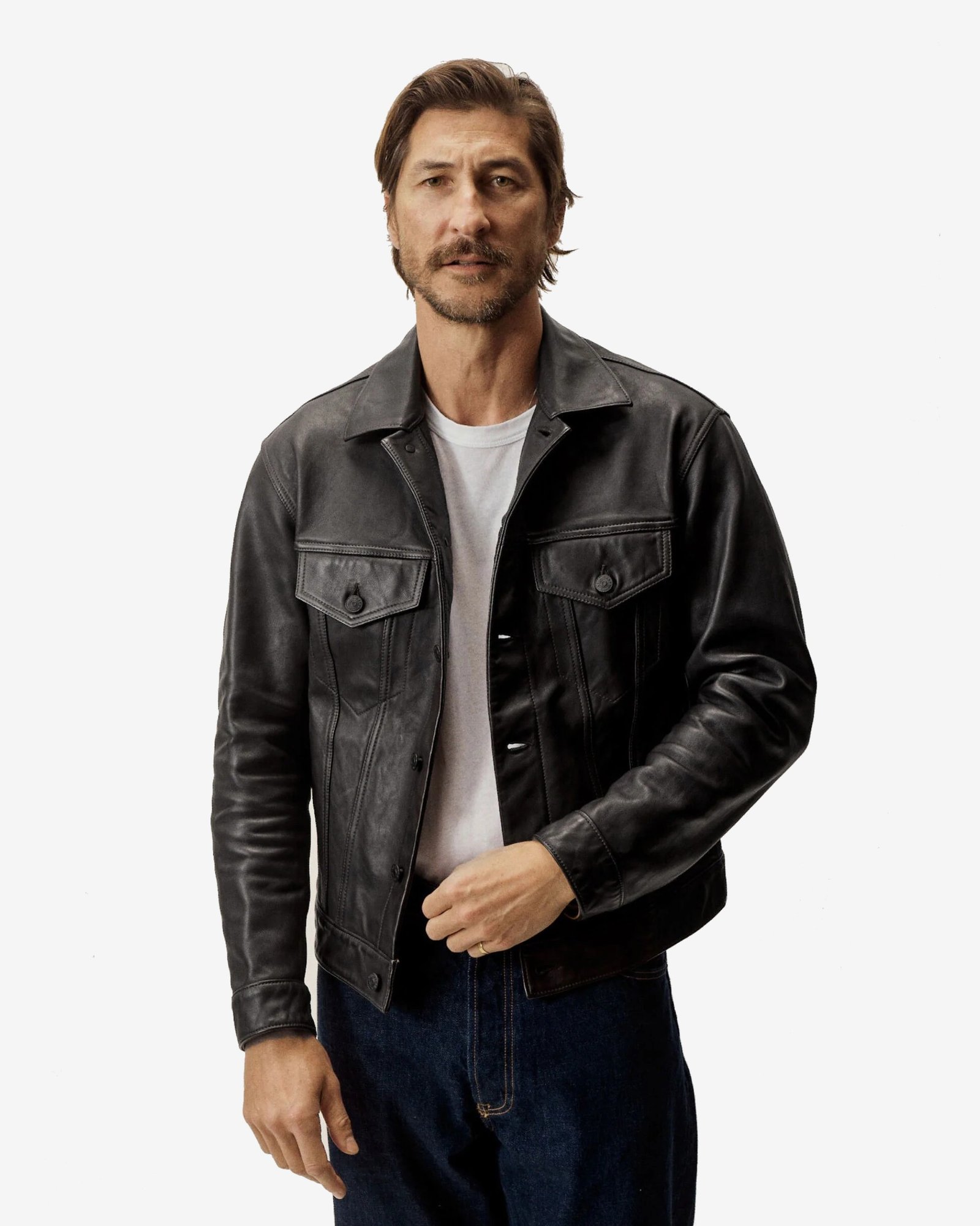 Mens Black Leather Truker Jacket