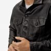 Mens Black Leather Truker Jacket - Image 6
