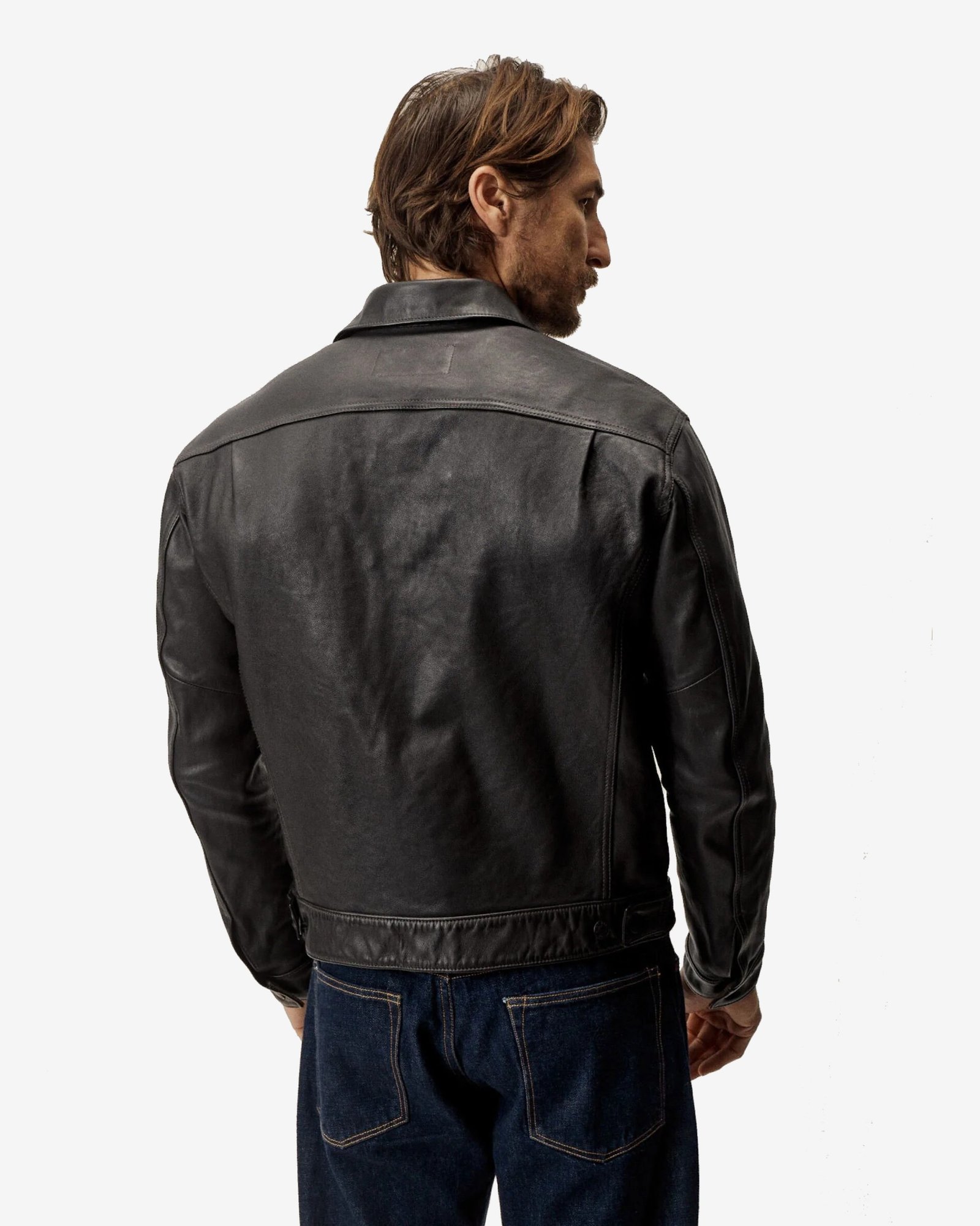 Mens Black Leather Truker Jacket - Image 3