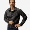 Mens Black Leather Truker Jacket - Image 2