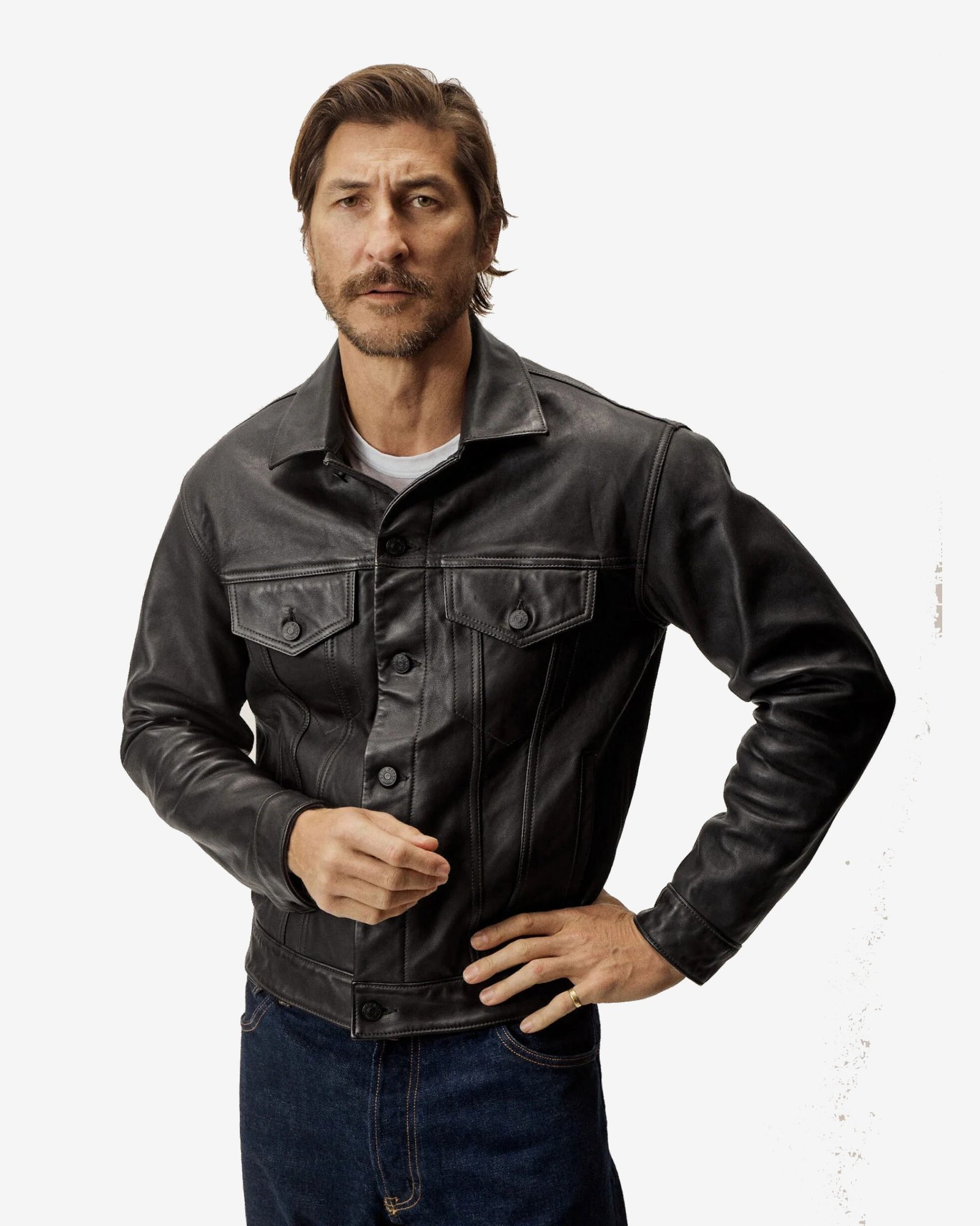 Alternative view of Mens Black Leather Truker Jacket