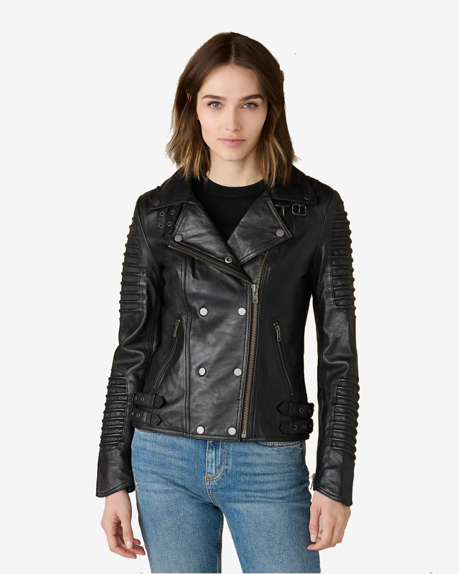 Alternative view of Brandy Black Quilted Biker Leather Jacket
