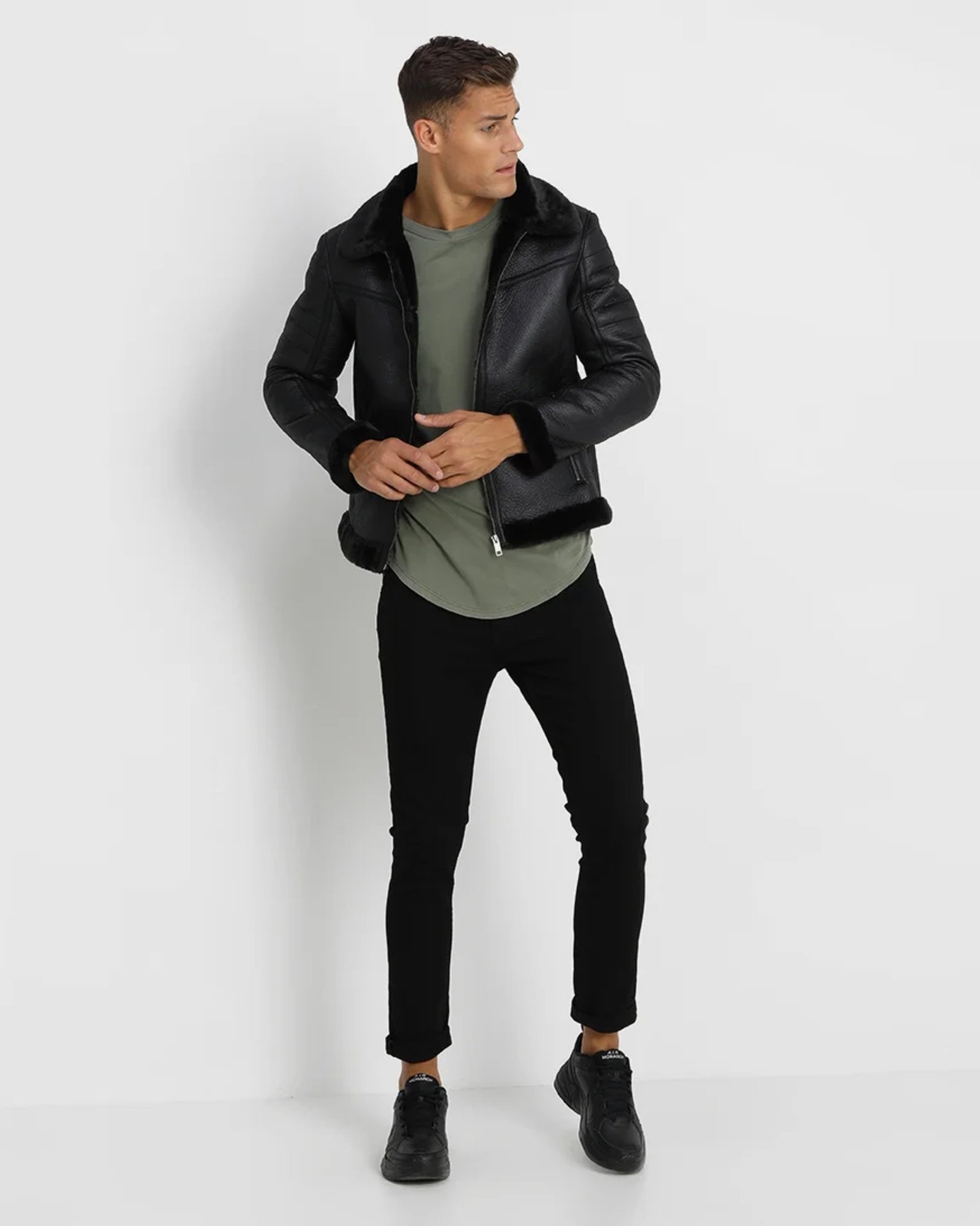 Alternative view of Brave Black Shearling Leather Jacket