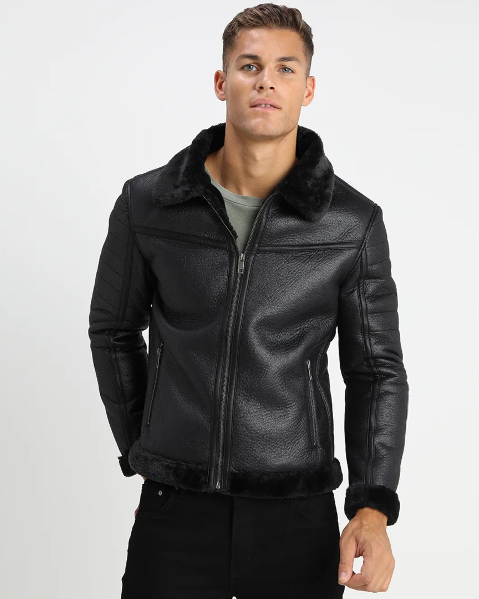 Brave Black Shearling Leather Jacket