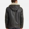 Brett Men Shearling Hooded Collar Leather Jacket - Image 2