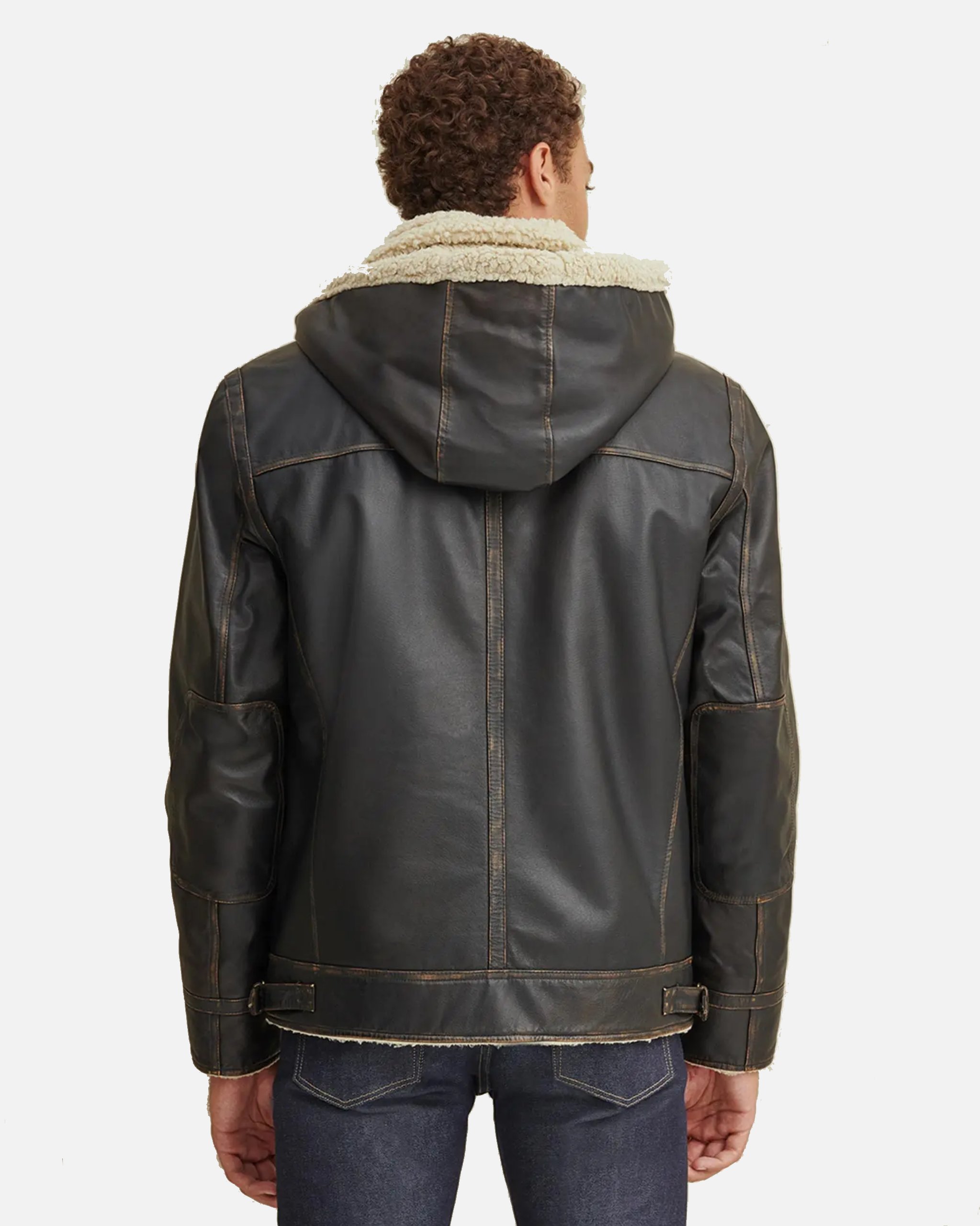 Alternative view of Brett Men Shearling Hooded Collar Leather Jacket