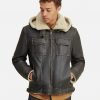 Brett Men Shearling Hooded Collar Leather Jacket - Image 3