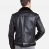 Calvin Mens Black Trucker Sheepskin Shearling Leather Jacket - Image 2