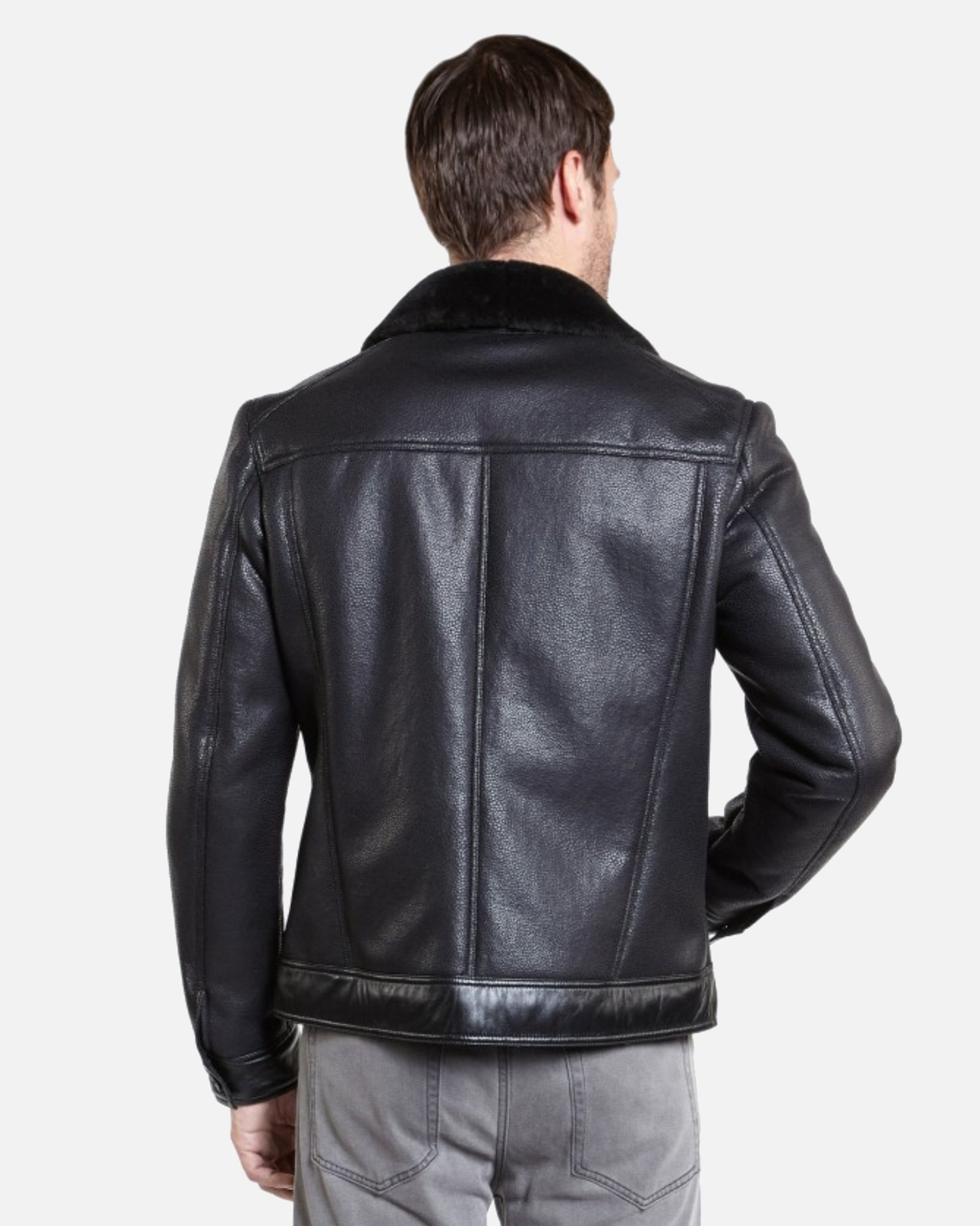 Alternative view of Calvin Mens Black Trucker Sheepskin Shearling Leather Jacket