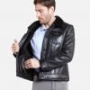 Calvin Mens Black Trucker Sheepskin Shearling Leather Jacket - Image 3