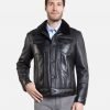 Calvin Mens Black Trucker Sheepskin Shearling Leather Jacket - Image 4
