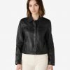 Denise Women Black Trucker Leather Jacket - Image 2