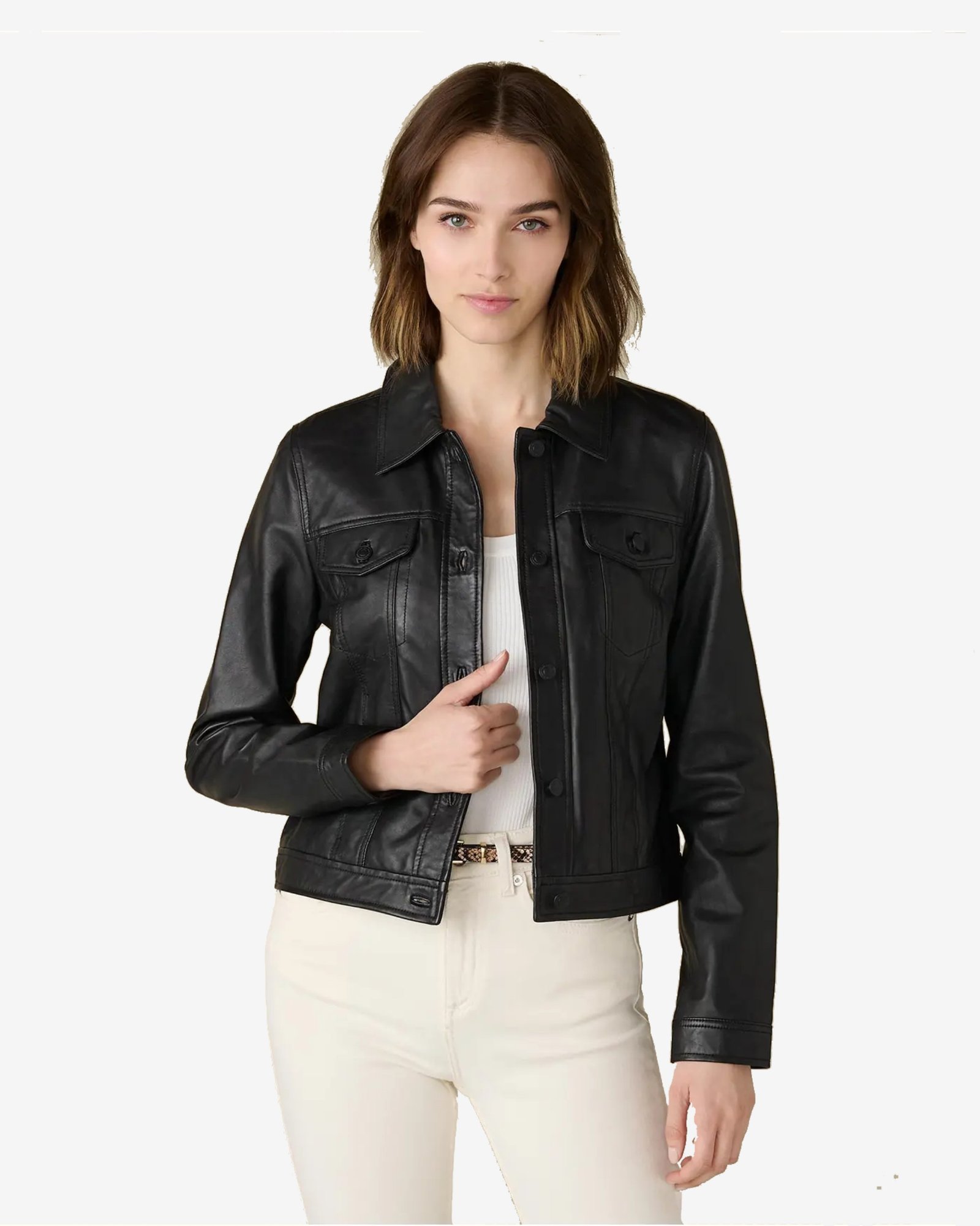 Denise Women Black Trucker Leather Jacket