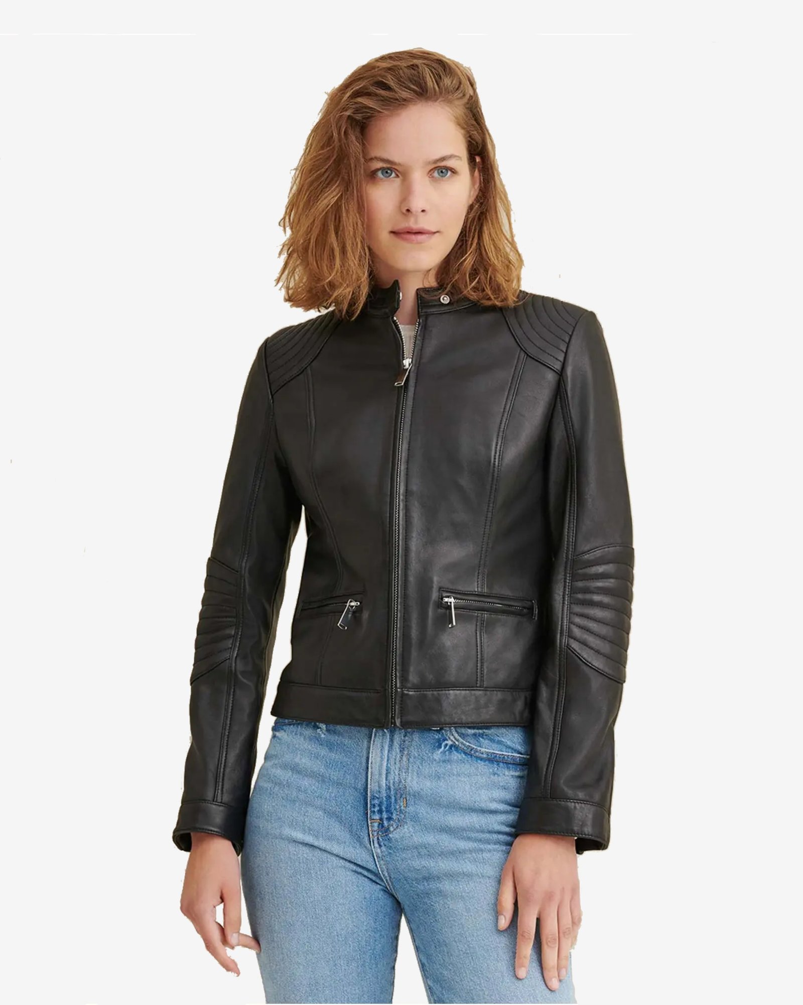 Alternative view of Emma Black Cafe Racer Leather Jacket