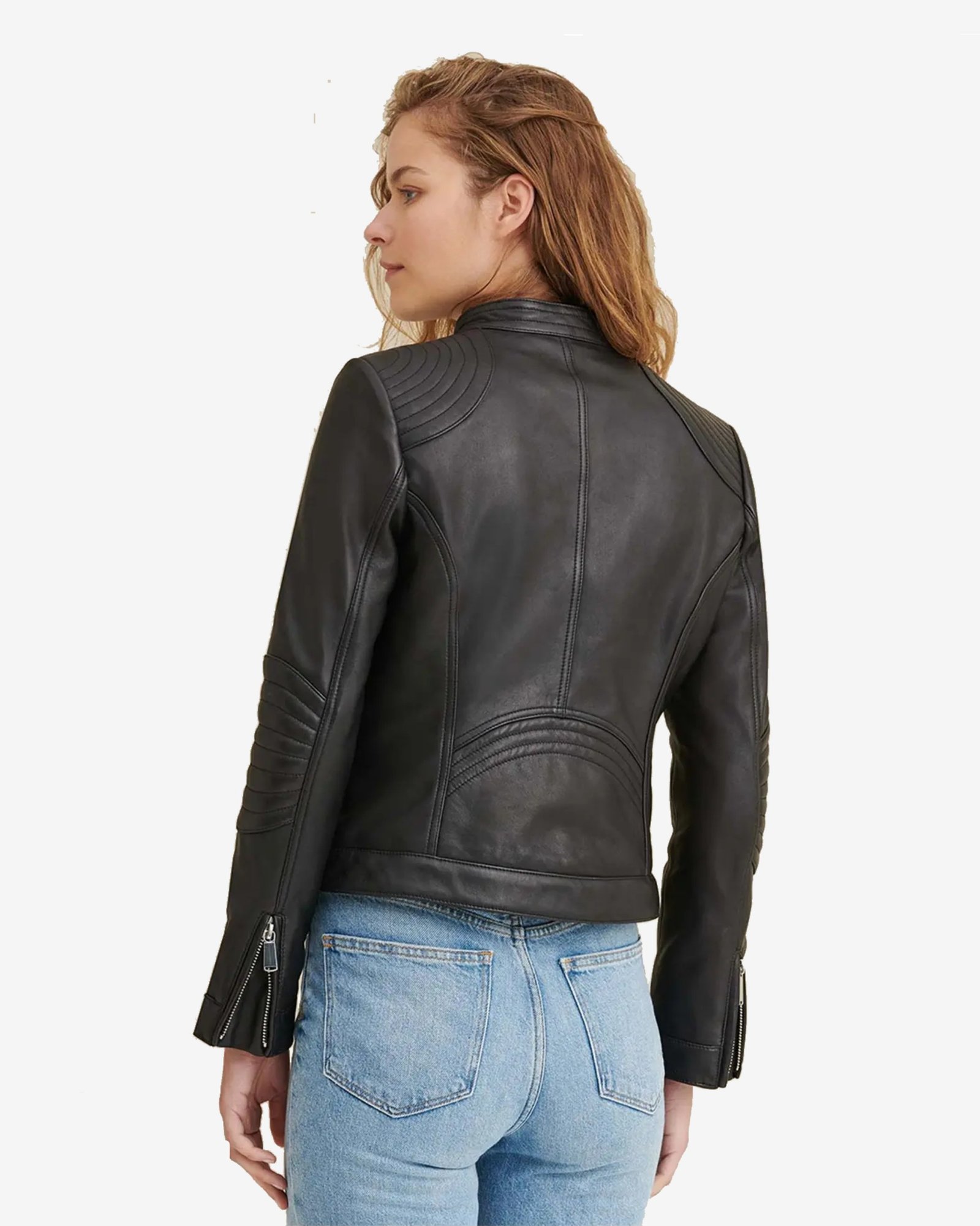 Emma Black Cafe Racer Leather Jacket - Image 3
