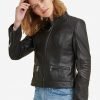 Emma Black Cafe Racer Leather Jacket - Image 4