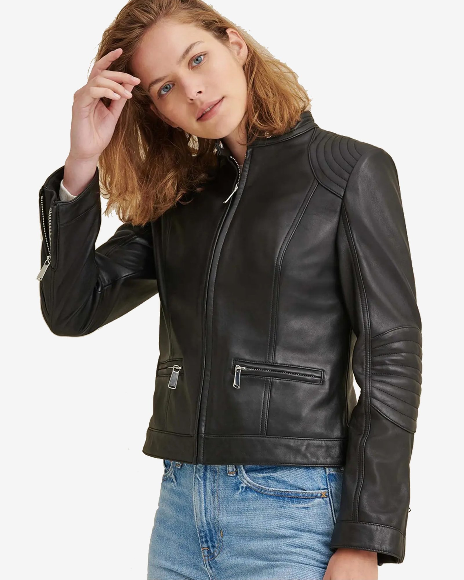 Emma Black Cafe Racer Leather Jacket - Image 4