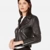 Estela Black Biker Leather Jacket - Image 2
