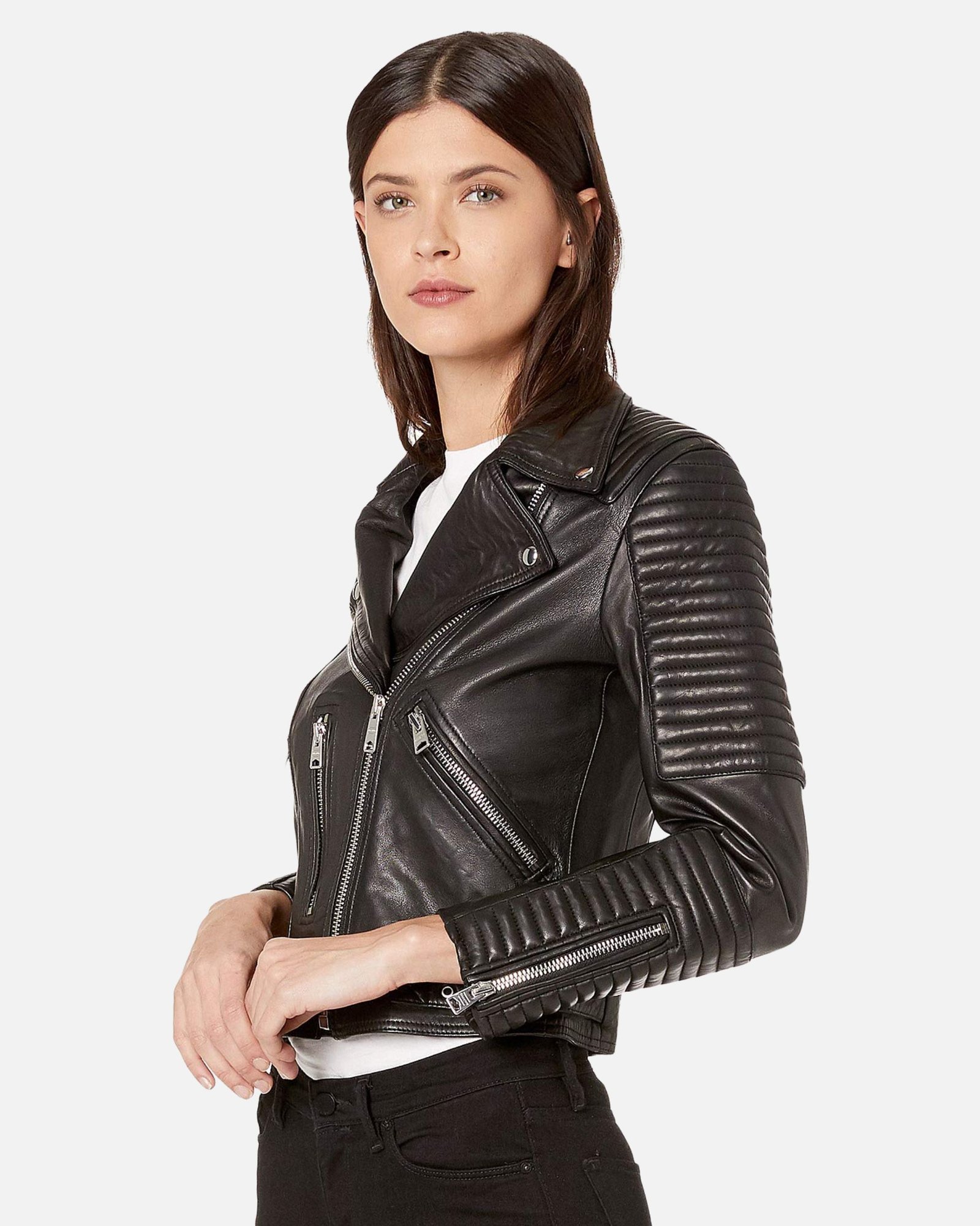 Alternative view of Estela Black Biker Leather Jacket