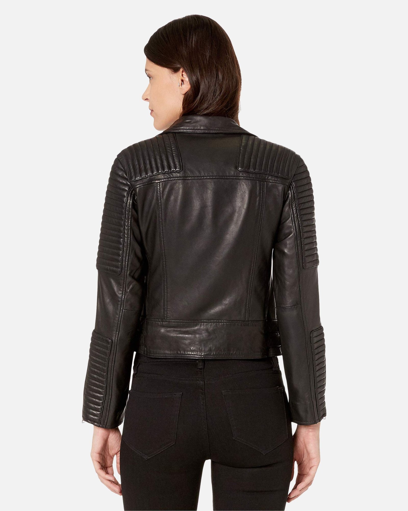 Estela Black Biker Leather Jacket - Image 3