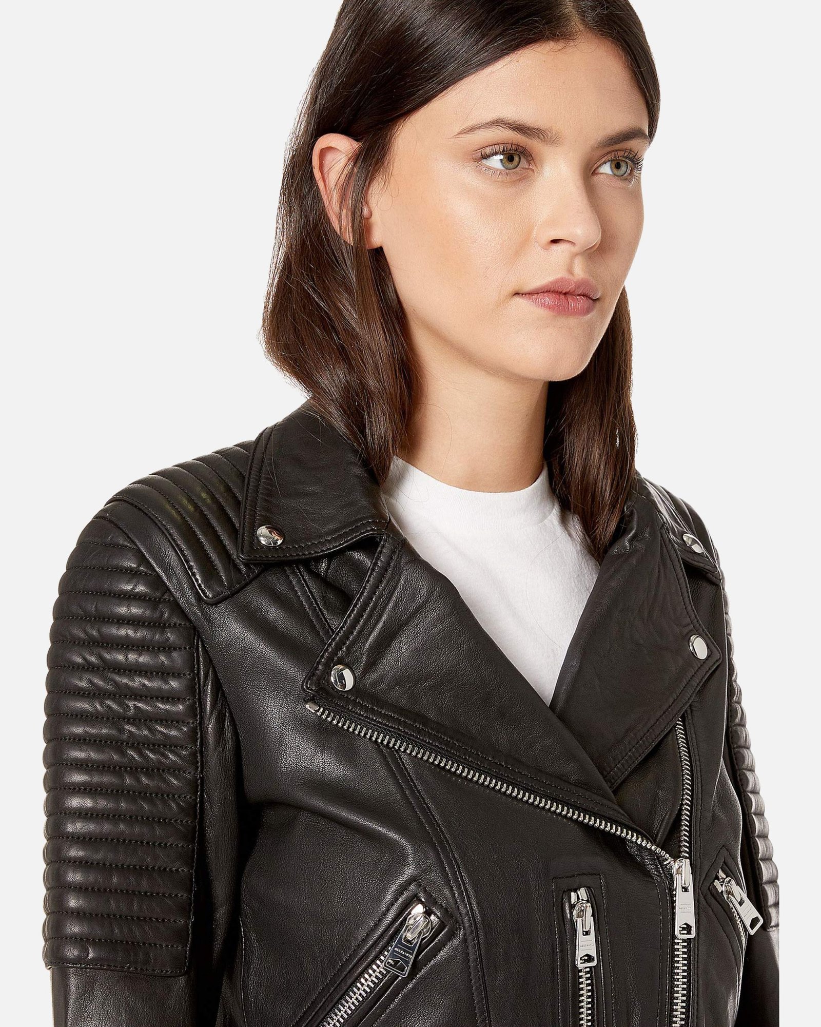 Estela Black Biker Leather Jacket - Image 4