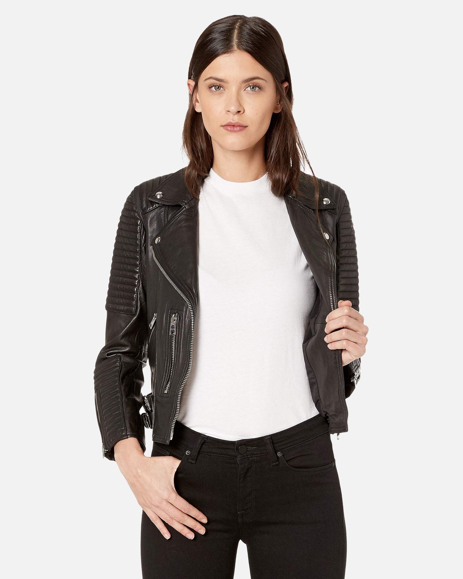 Estela Black Biker Leather Jacket - Image 5