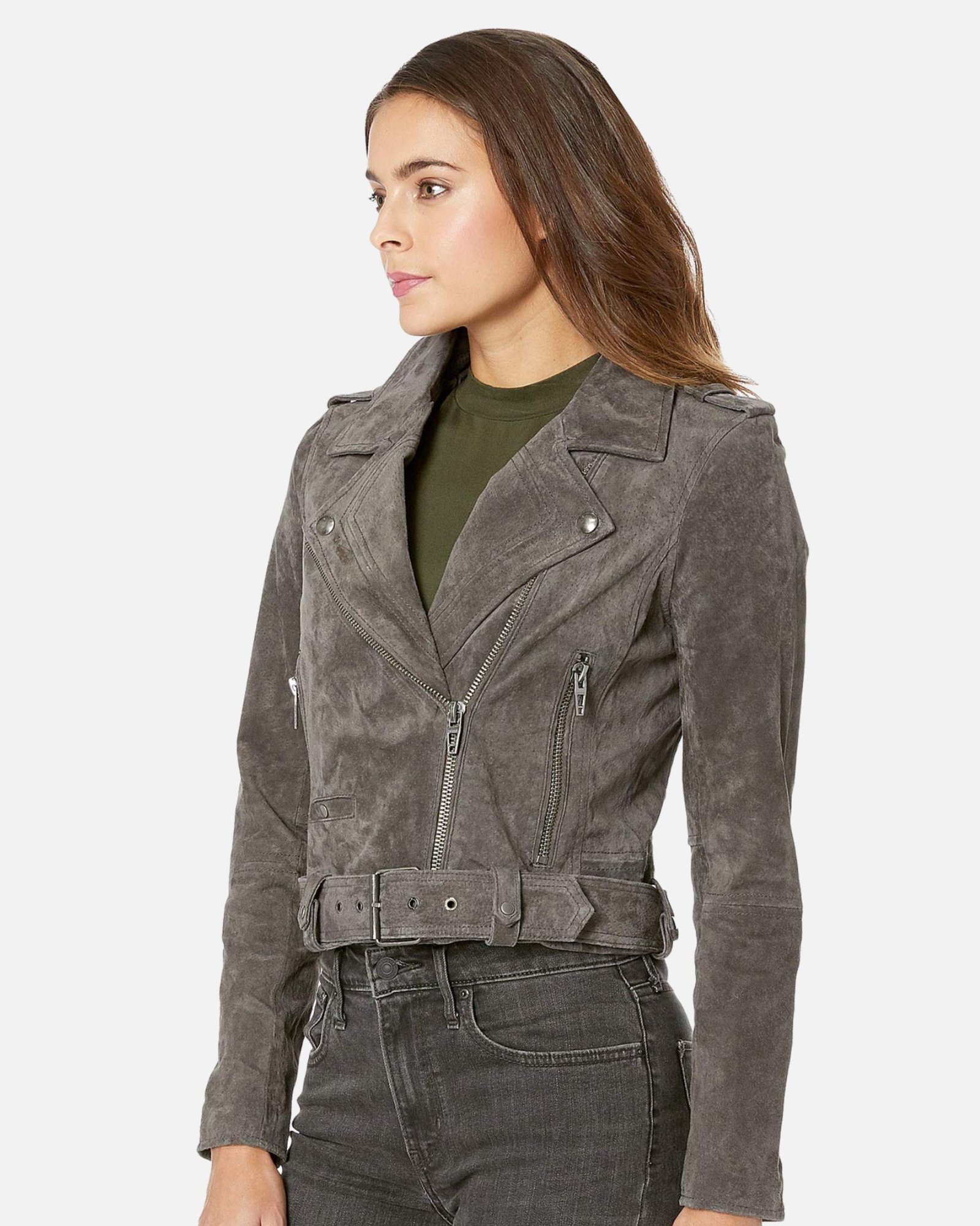 Alternative view of Eva Suede French Grey Moto Leather Jacket