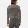 Eva Suede French Grey Moto Leather Jacket - Image 3