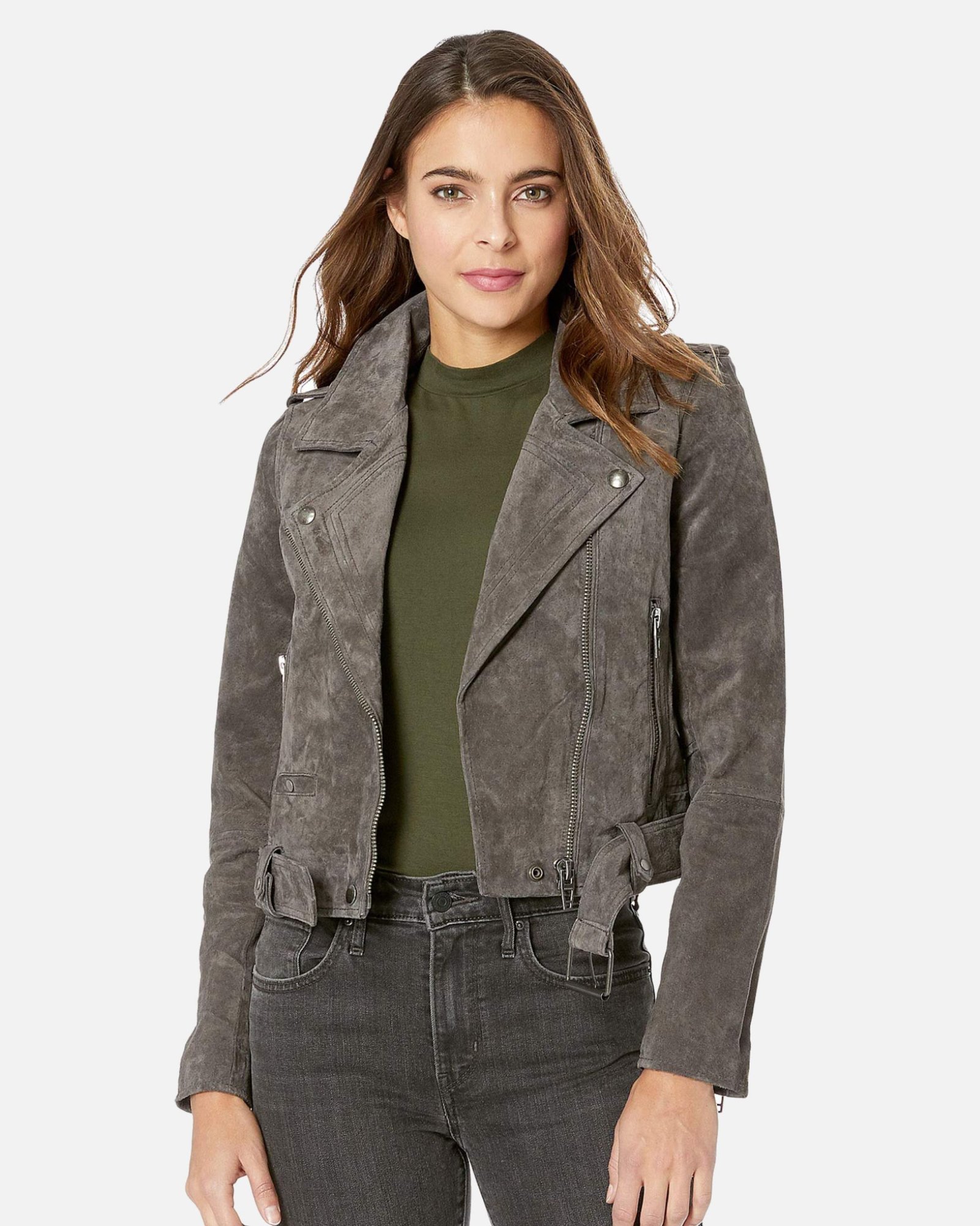 Eva Suede French Grey Moto Leather Jacket