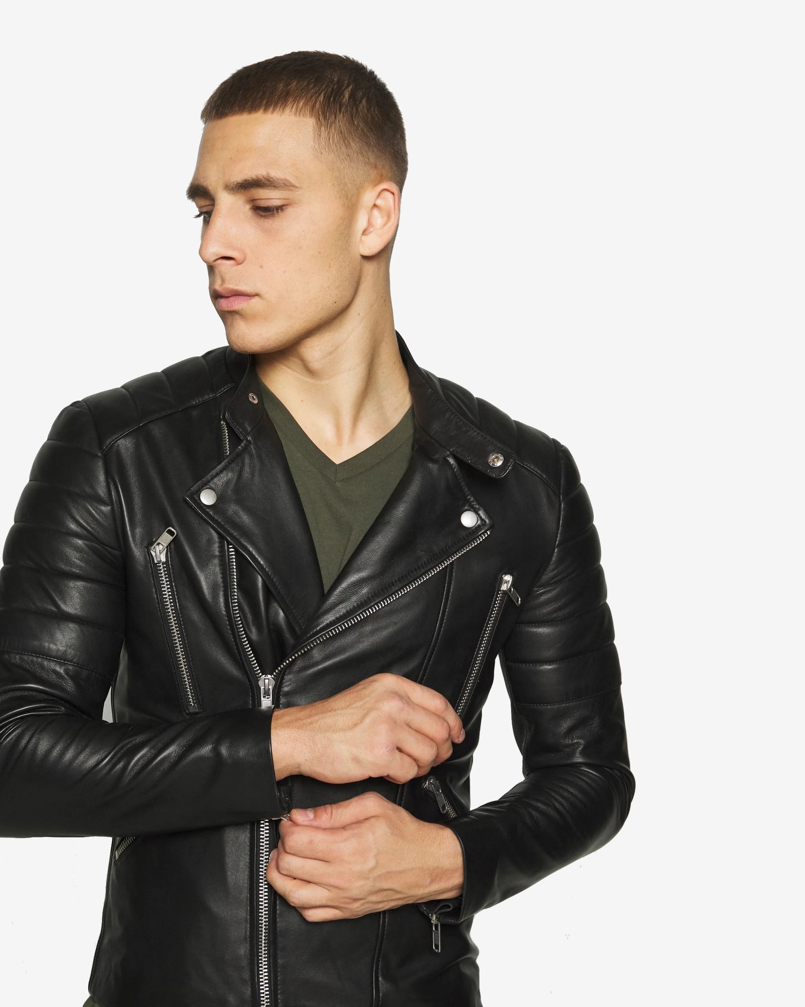 Gladiator Black Biker Leather Jacket - Image 4