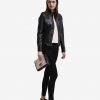 Halle Black Leather Cafe Racer Jacket - Image 2
