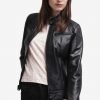 Halle Black Leather Cafe Racer Jacket - Image 4