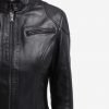Halle Black Leather Cafe Racer Jacket - Image 5