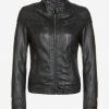 Halle Black Leather Cafe Racer Jacket - Image 8