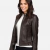 Halle Women Black Leather Racer Jacket - Image 2