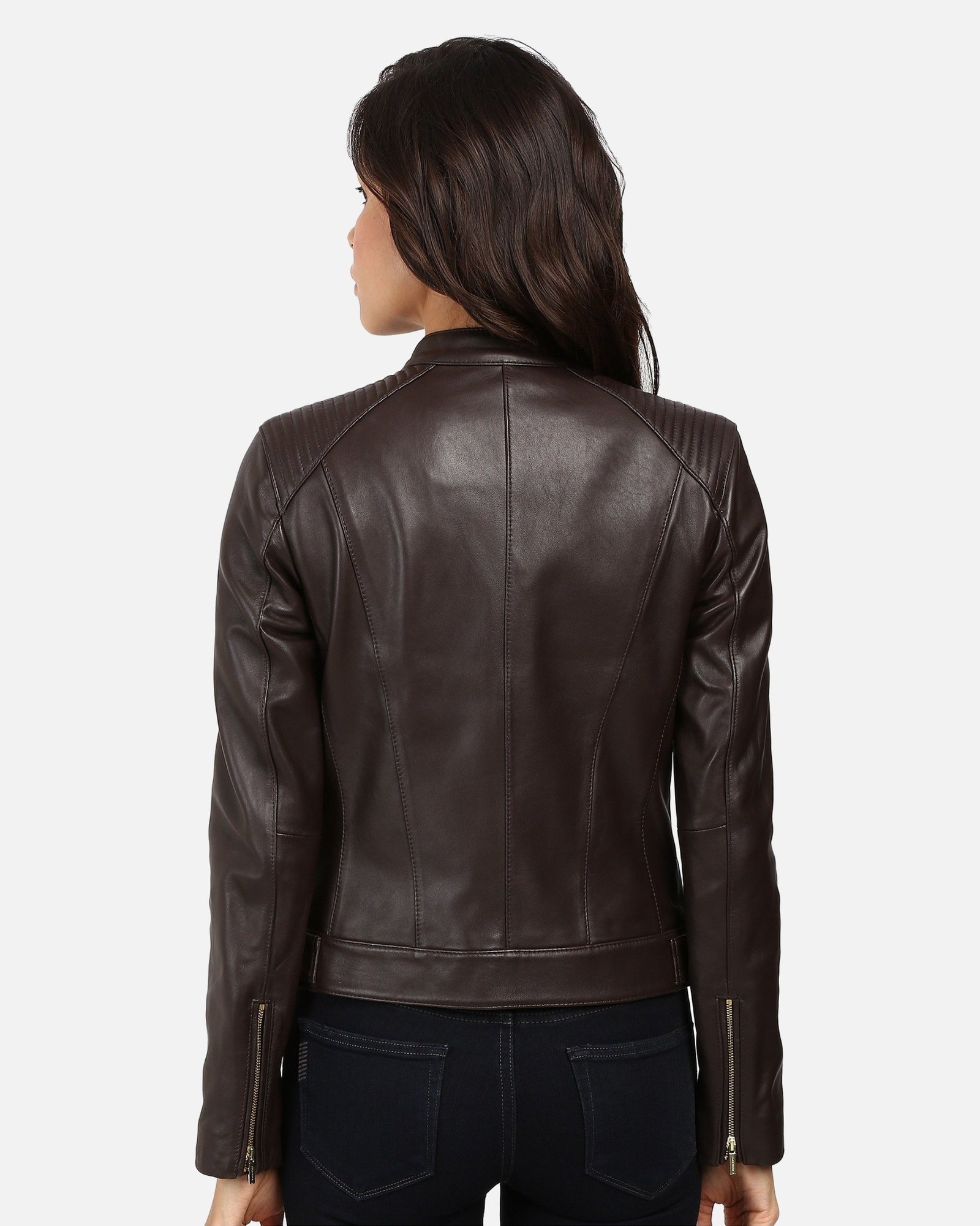 Halle Women Black Leather Racer Jacket - Image 3