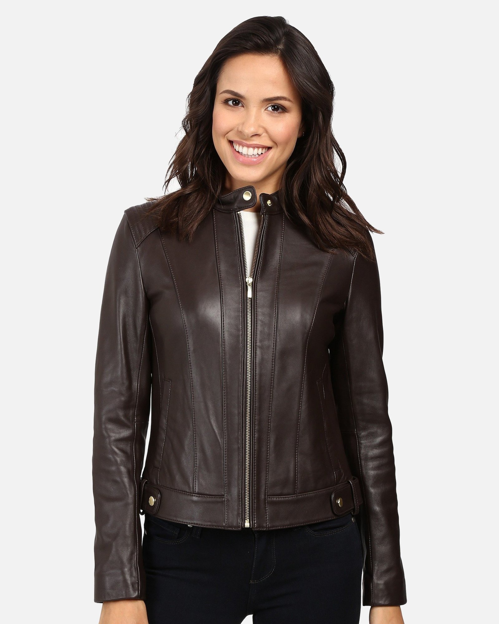 Halle Women Black Leather Racer Jacket - Image 5