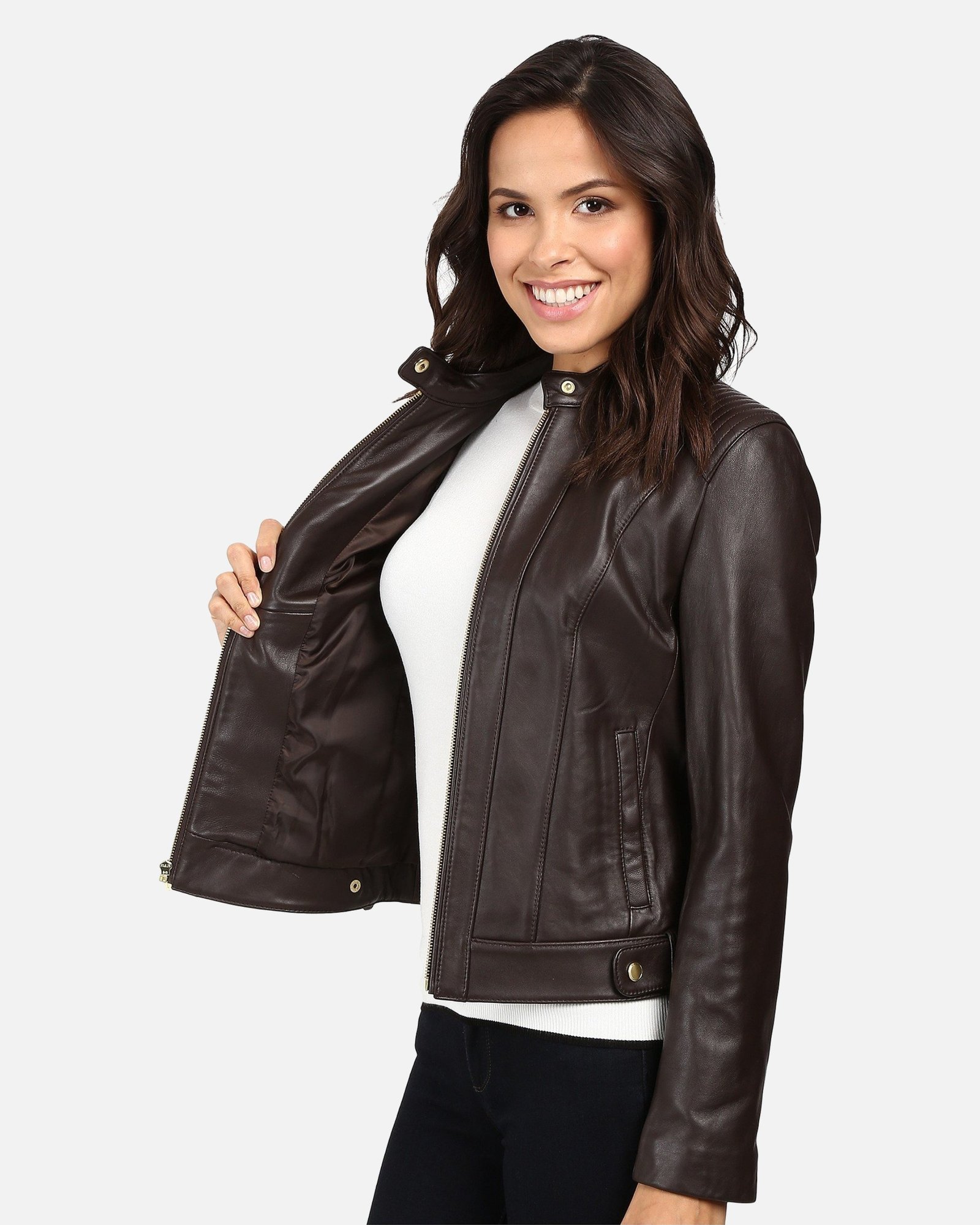 Halle Women Black Leather Racer Jacket - Image 6