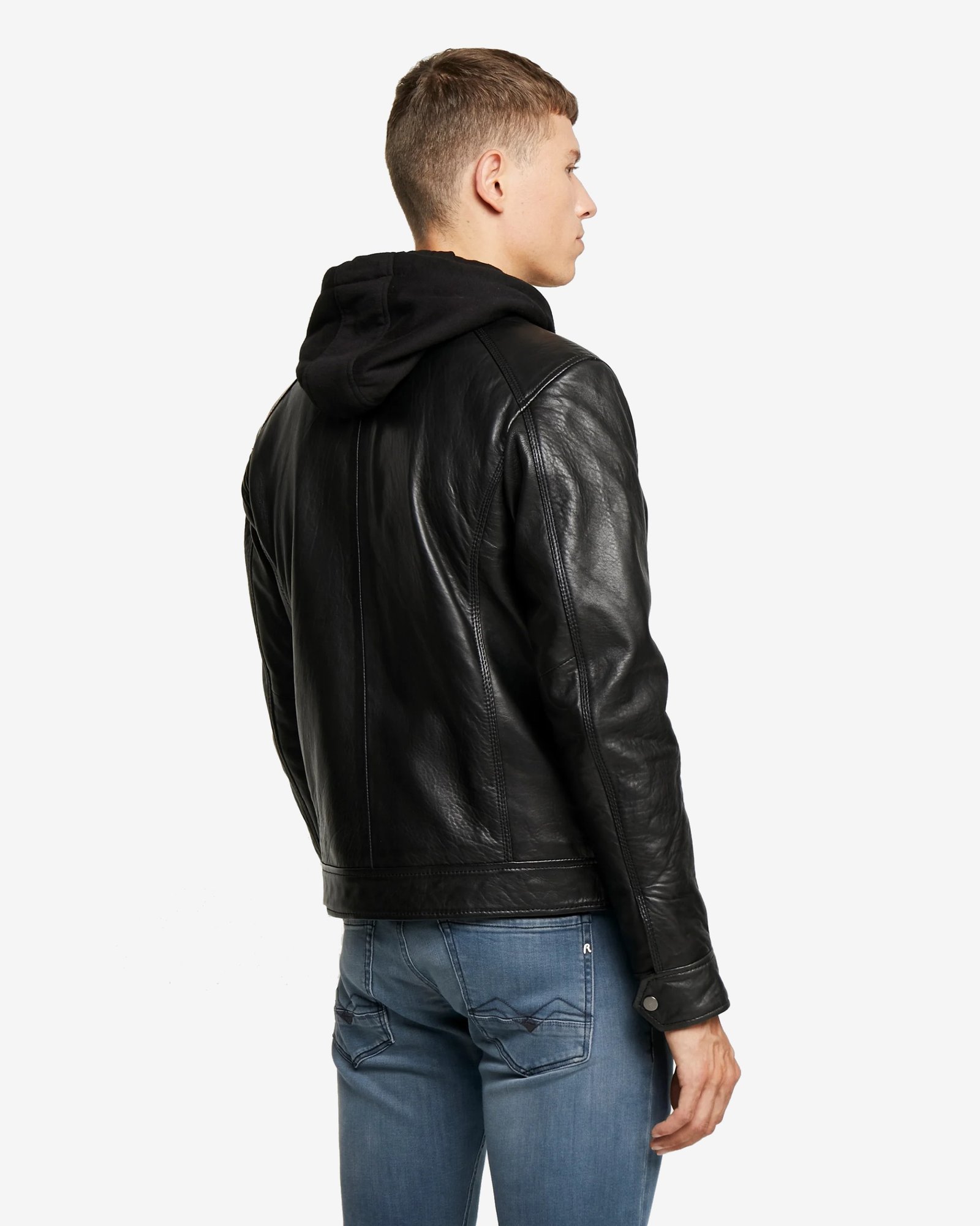 Hamp Black Hooded Leather Jacket - Image 3