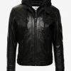 Hamp Black Hooded Leather Jacket - Image 4