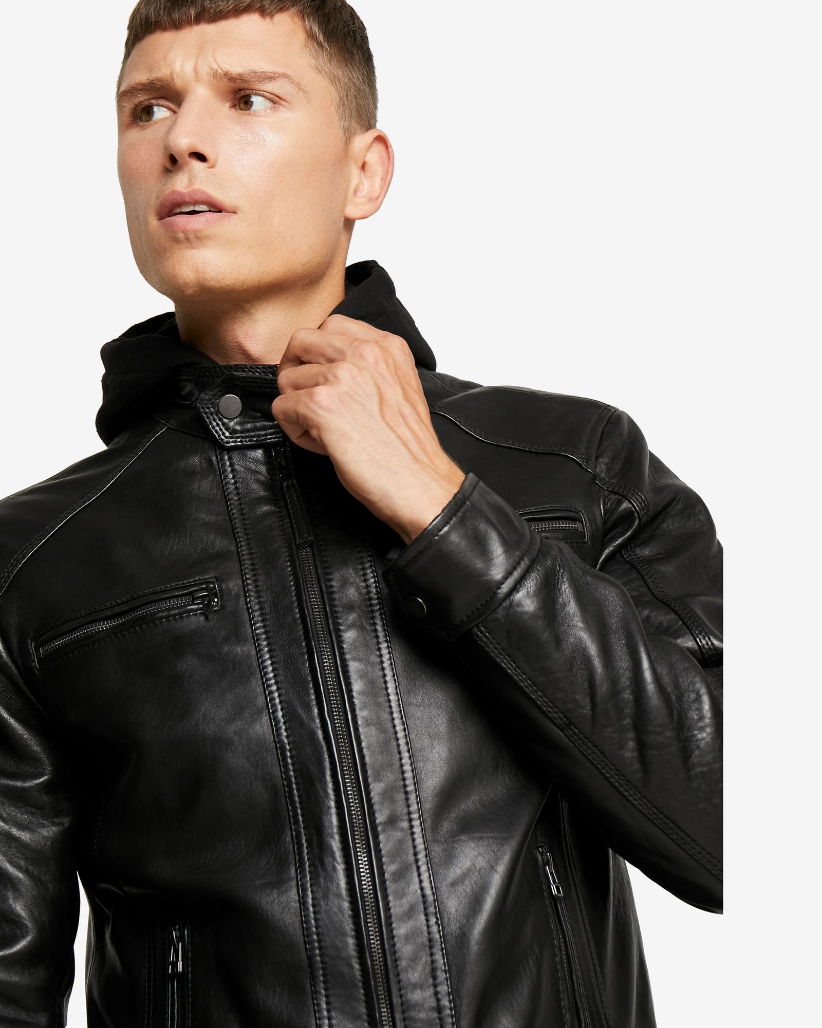 Hamp Black Hooded Leather Jacket - Image 5