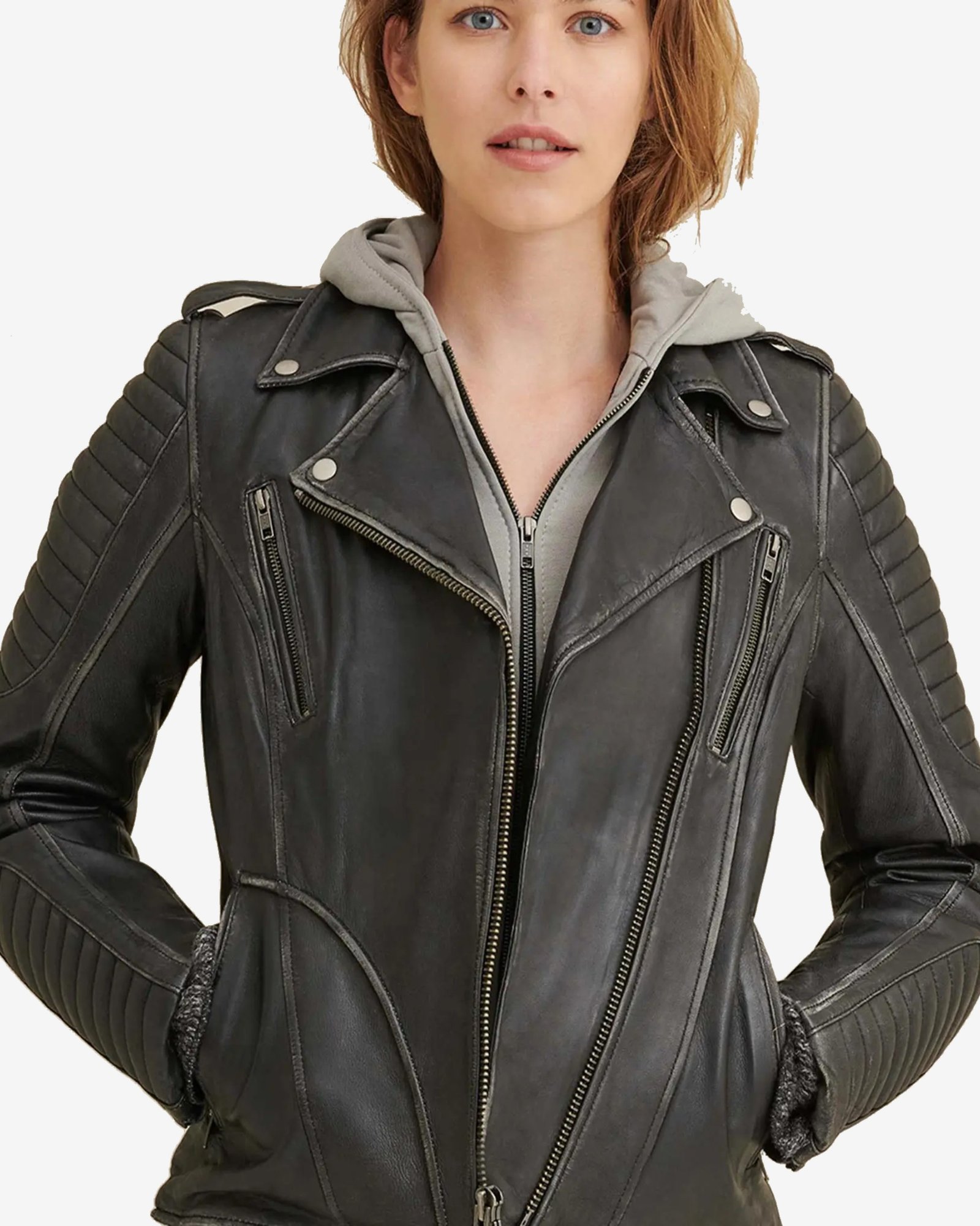 Holly Biker Quilted Shoulder Leather Jacket - Image 3