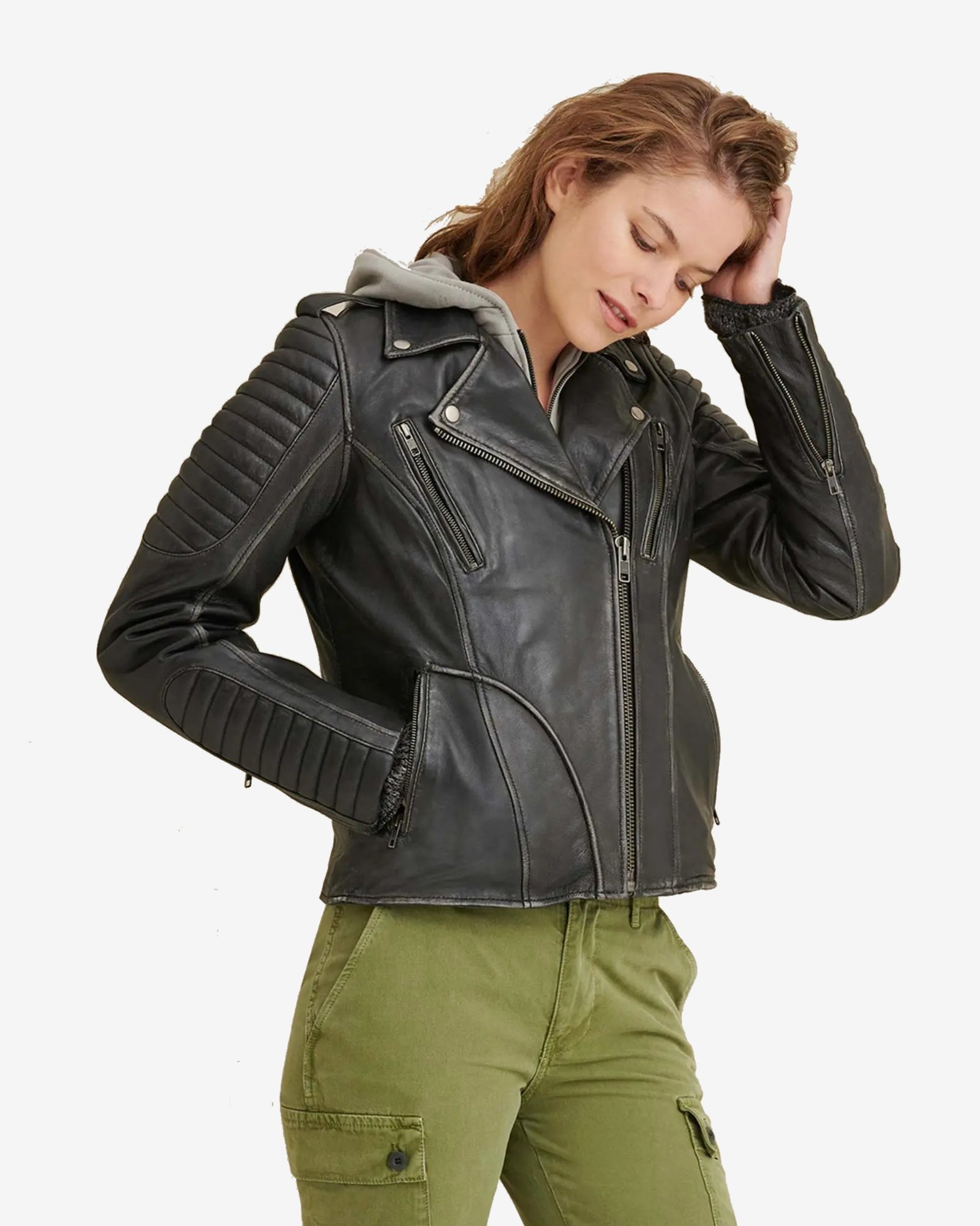 Alternative view of Holly Biker Quilted Shoulder Leather Jacket
