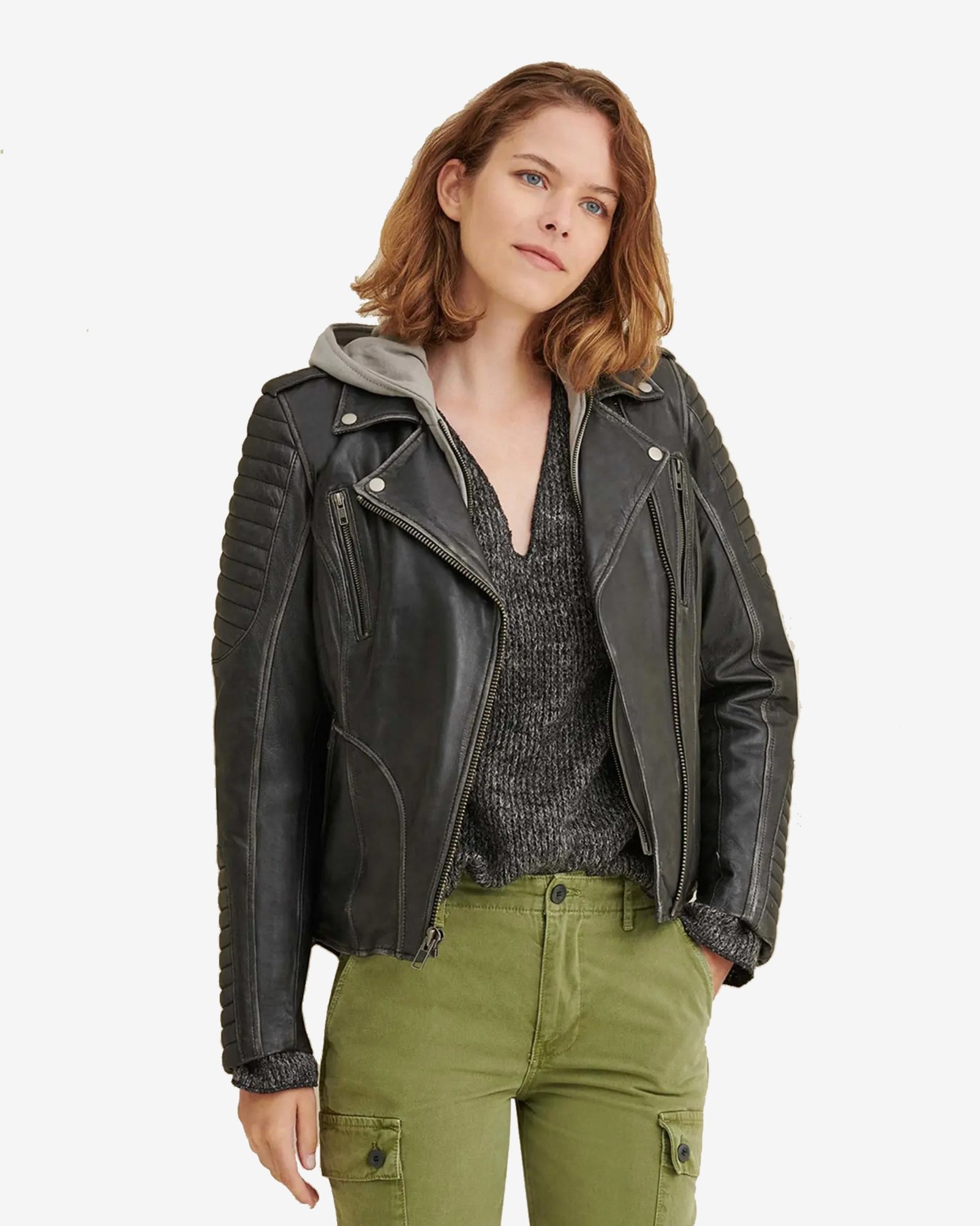 Holly Biker Quilted Shoulder Leather Jacket