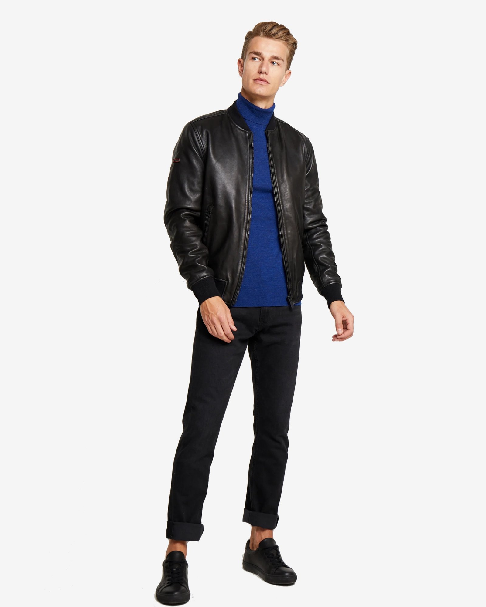 Alternative view of Hung Mens Black Bomber Leather Jacket