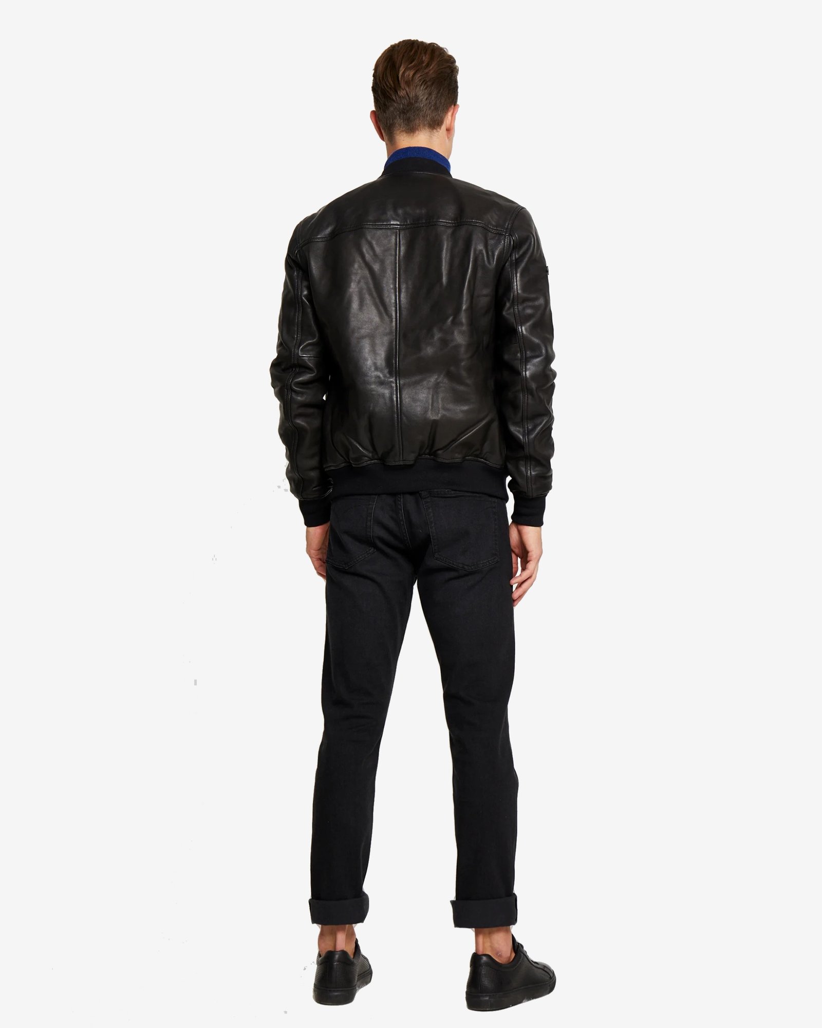 Hung Mens Black Bomber Leather Jacket - Image 3