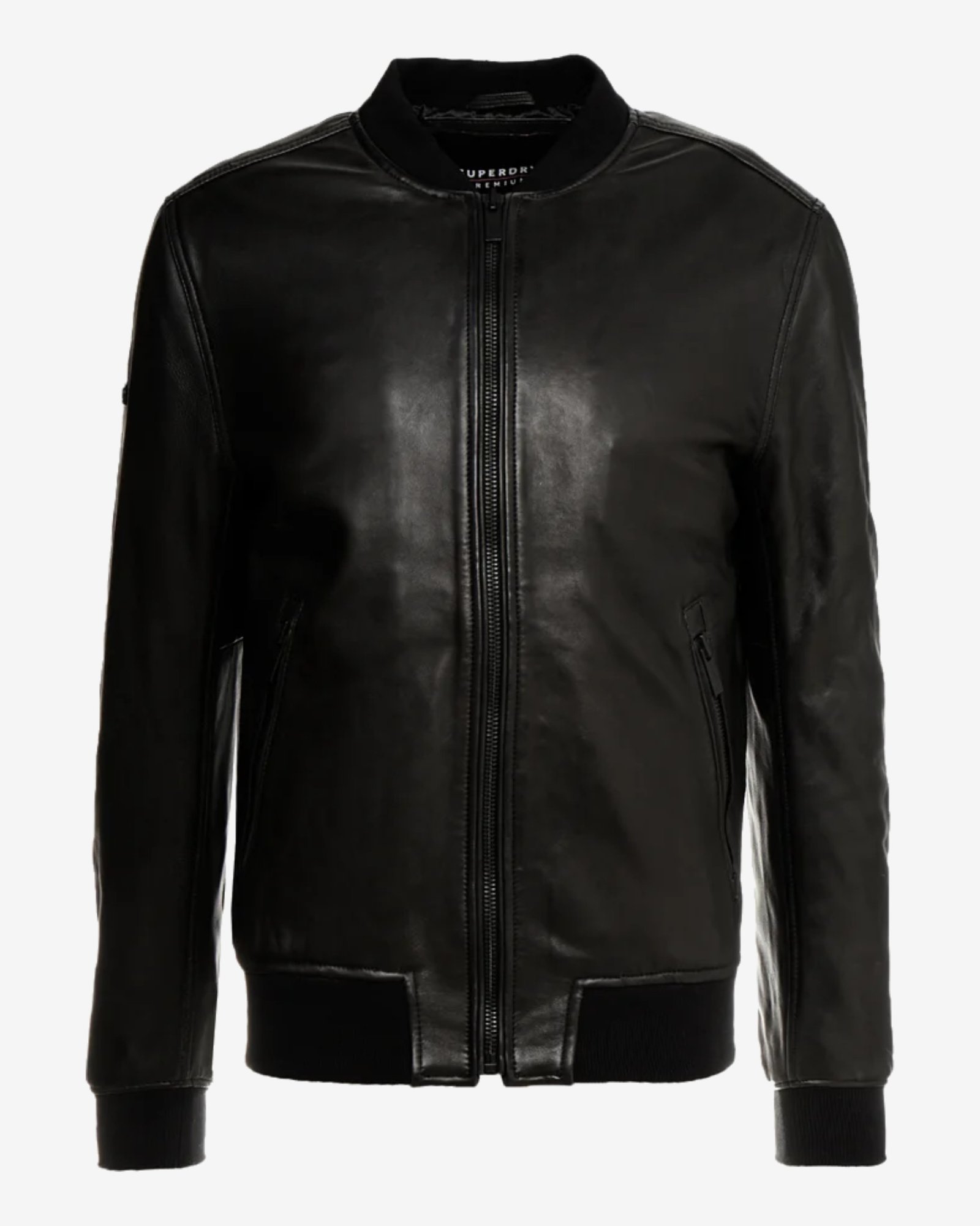 Hung Mens Black Bomber Leather Jacket - Image 6